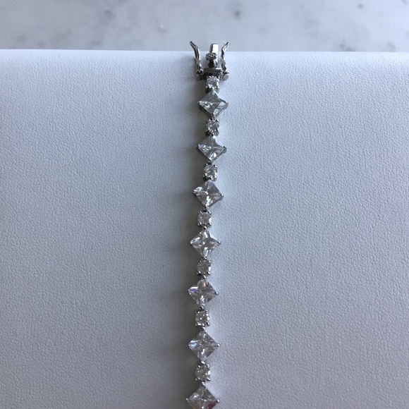 Sterling Princess-Cut & Round CZ Tennis Bracelet - Picture 2 of 13